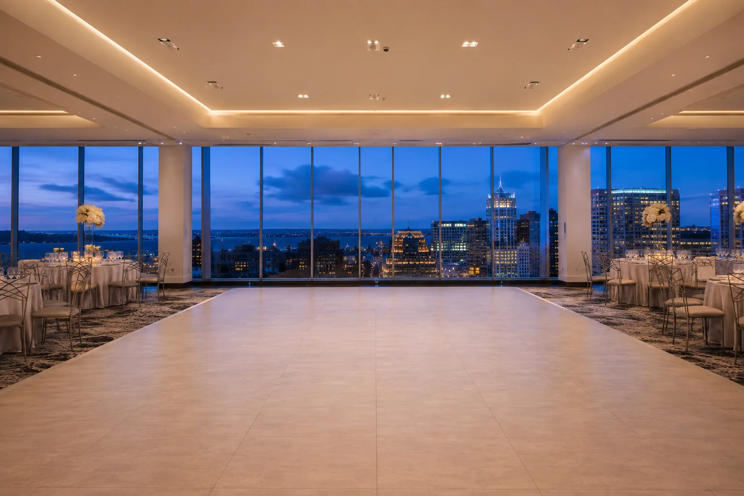 Empty modern skyline ballroom
