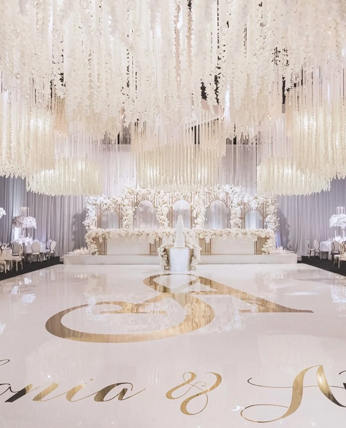 Grand ballroom with a custom monogram dance floor