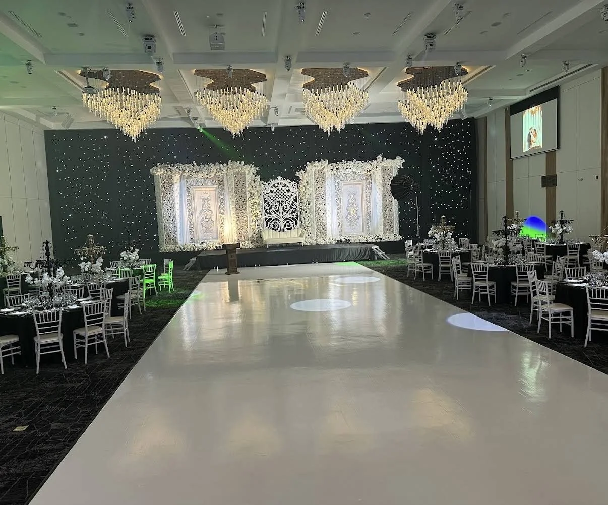 Evening reception with a white dance floor