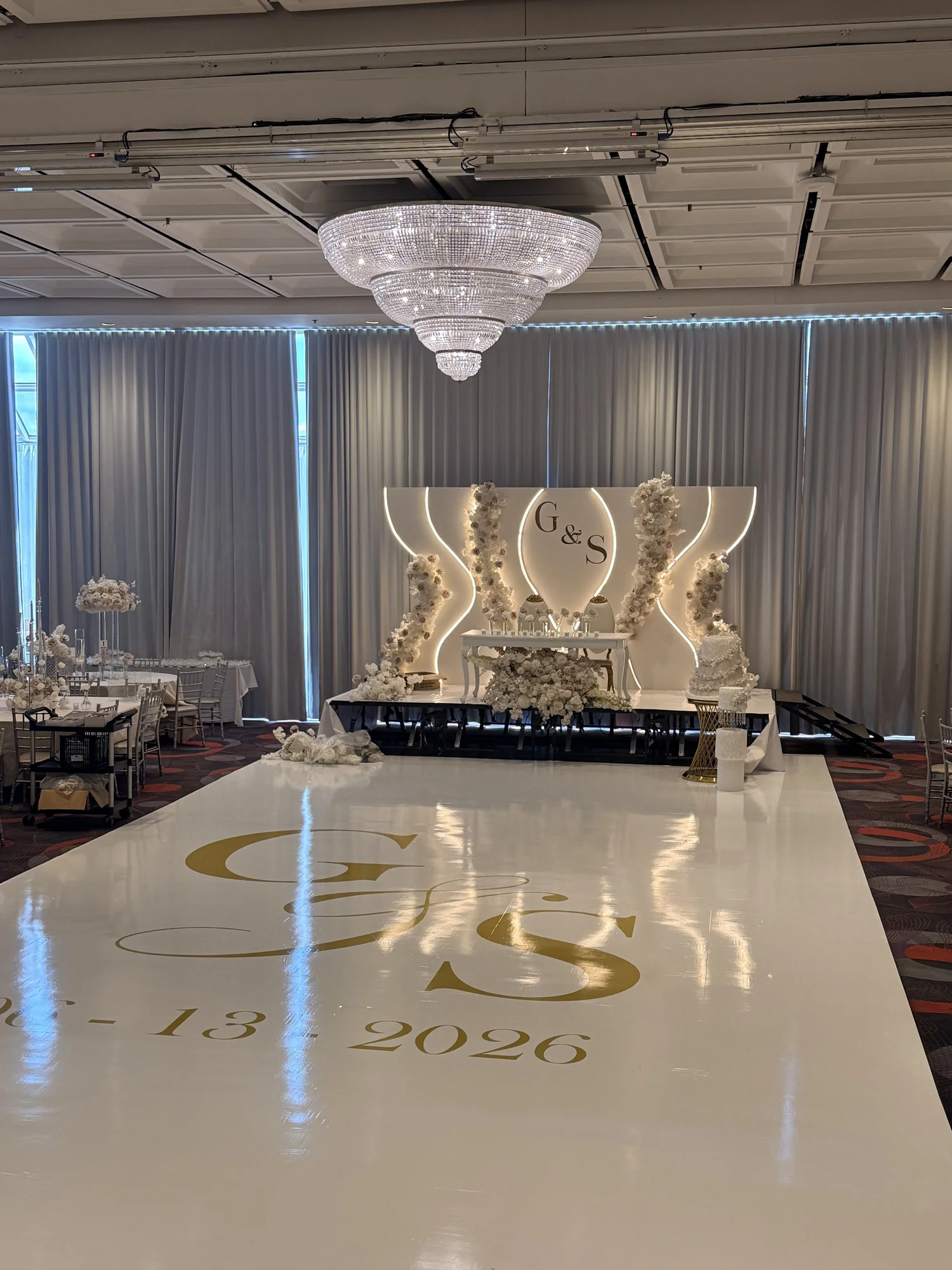 Elegant draped reception dance floor